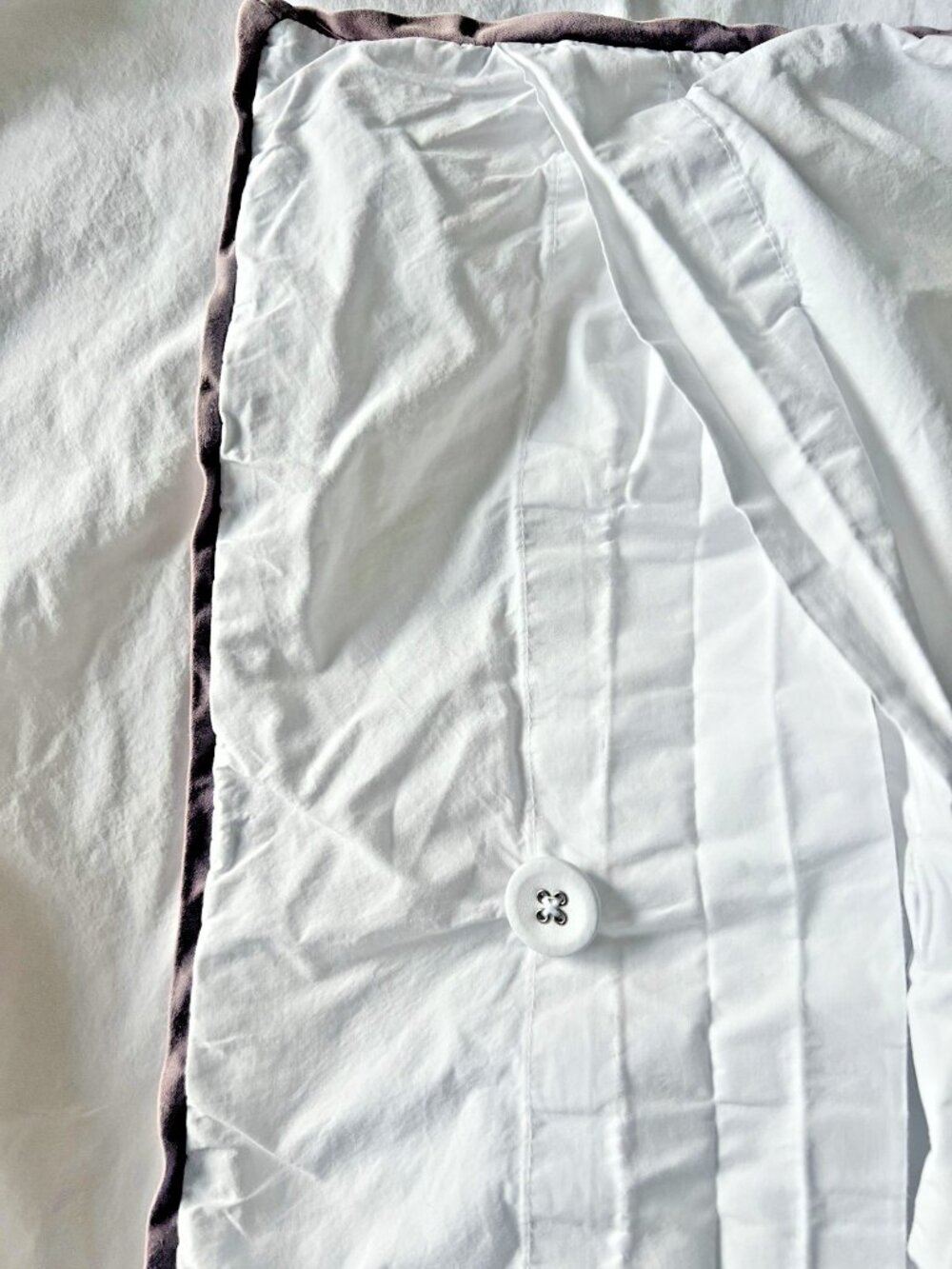 SERENA & LILY KING Size DUVET Cover 100% Cotton White Gray Band Buttons Portugal - Picture 2 of 11